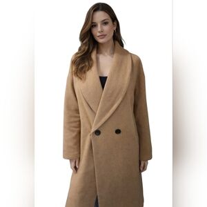 AVEC LES FILLES Camel Wool-Blend Long Coat – Modern Classic. Size Small